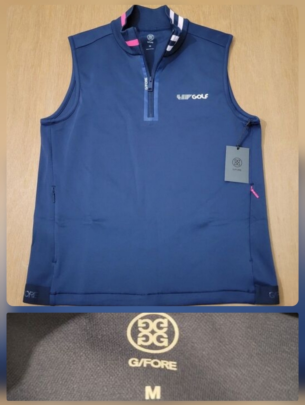 G/Fore Golf Logo DOUBLE KNIT Blue Vest Mens Size Medium Style GMM000031